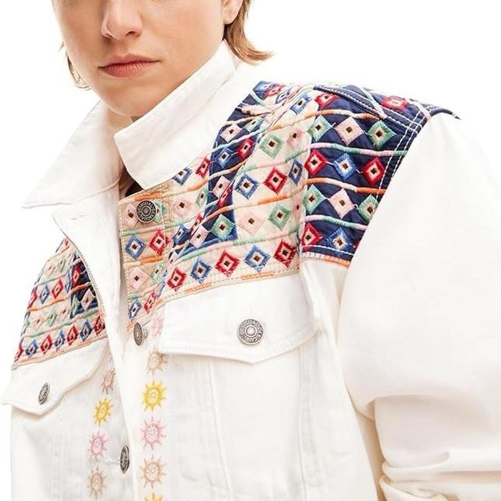 Desigual Donis Denim Trucker Geometric Embroidery Jacket - Picture 3 of 9